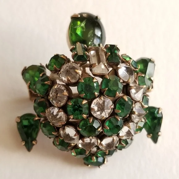 Relisted -Vintage turtle brooch trembler Rhinestone pin unsigned Shreiner tortoi - Picture 1 of 13